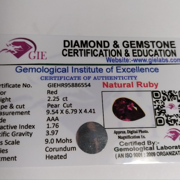 2.25 CT Natural Red Ruby Pear Shaped - Picture 6 of 6